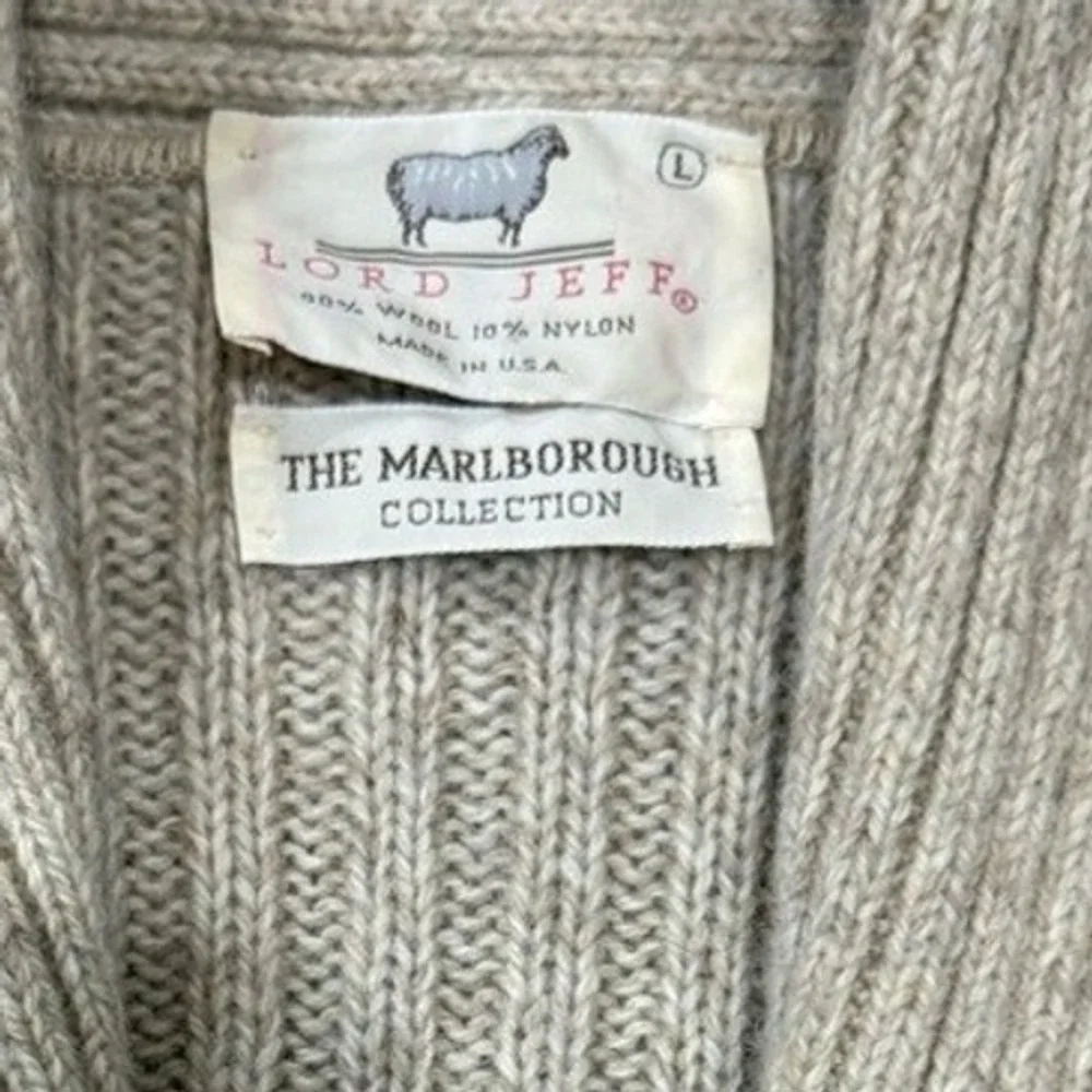 Lord Jeff Marlborough Cardigan Sweater Mens Large Wool Blend Shawl Collar Beige - Picture 3 of 5